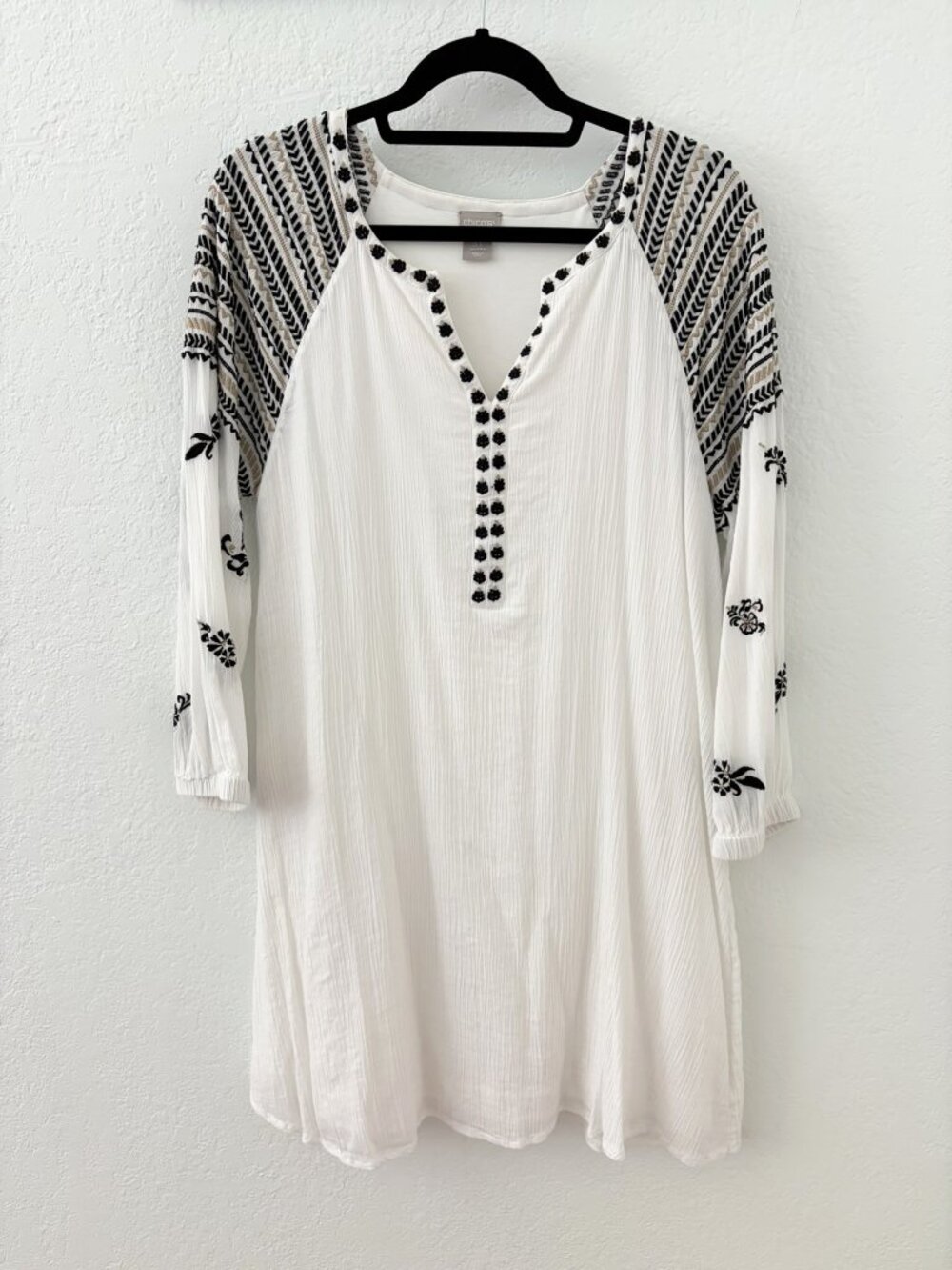 Chico's White Gauze Embroidered Dress - Chico's size 0.5